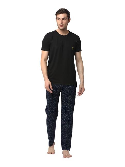 vimal jonney navy & black printed t-shirt & trackpants