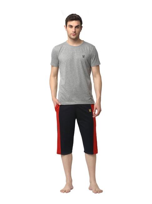 vimal jonney grey & navy t-shirt & capris