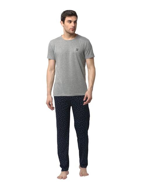 vimal jonney grey & navy printed t-shirt & trackpants