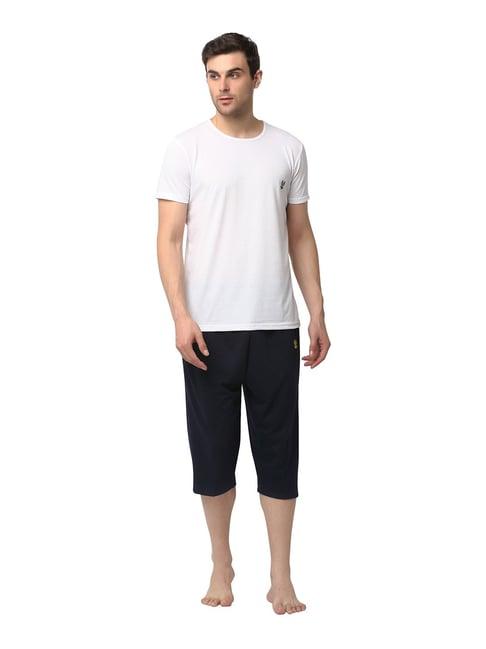 vimal jonney white & navy t-shirt & capris