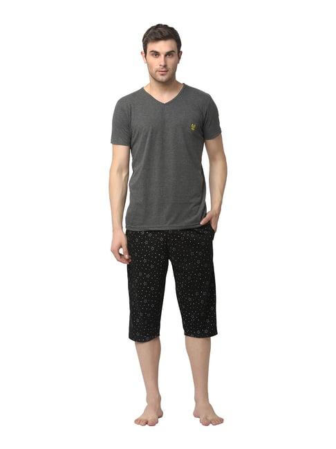 vimal jonney grey & black t-shirt & capris