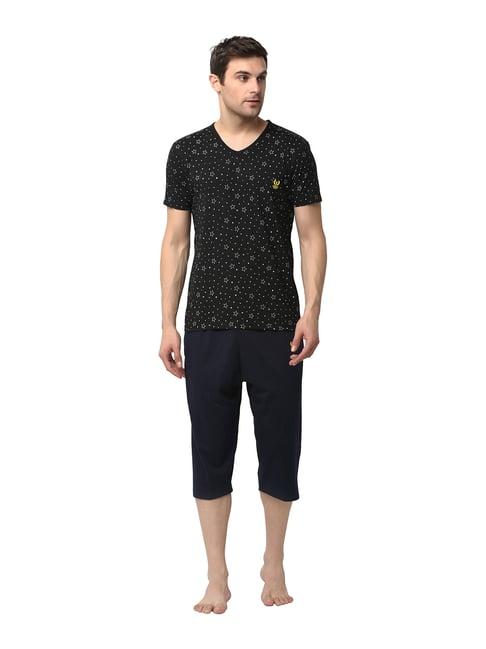 vimal jonney navy & black printed t-shirt & capris