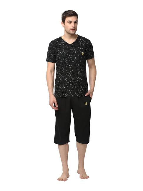 vimal jonney black printed t-shirt & capris