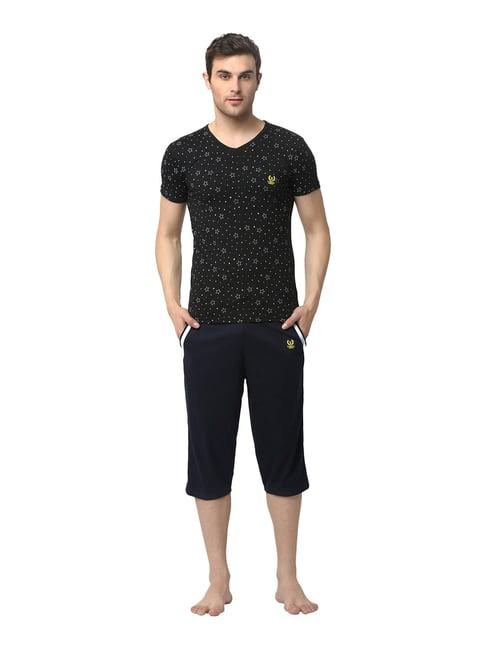 vimal jonney navy & black printed t-shirt & capris