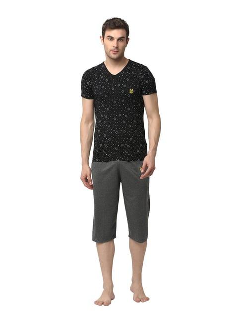 vimal jonney navy & grey printed t-shirt & capris