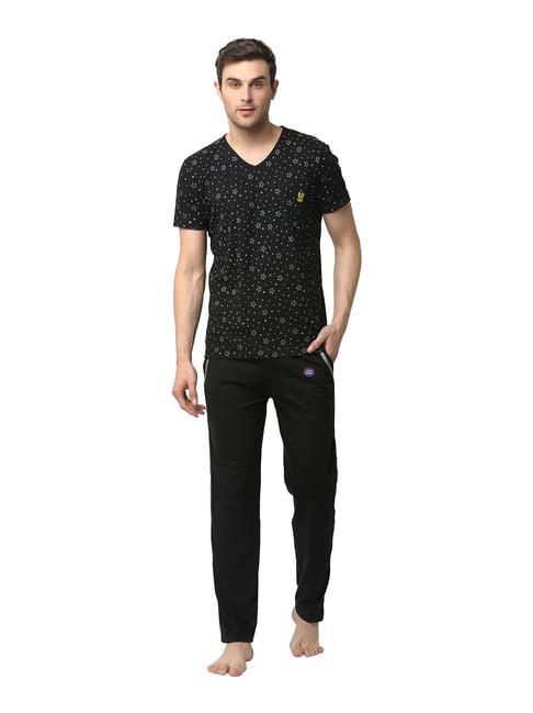 vimal jonney black printed t-shirt & trackpants