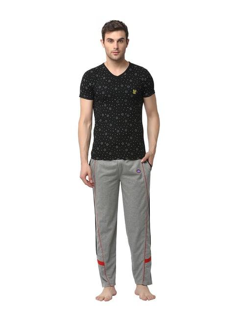 vimal jonney grey & black printed t-shirt & trackpants