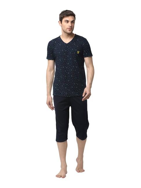 vimal jonney navy printed t-shirt & capris