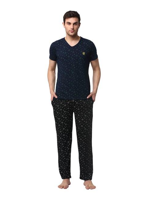 vimal jonney navy & black printed t-shirt & trackpants