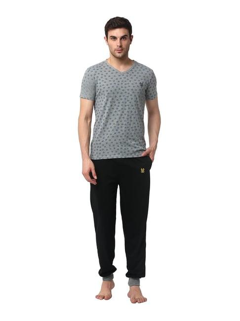 vimal jonney grey & black printed t-shirt & trackpants