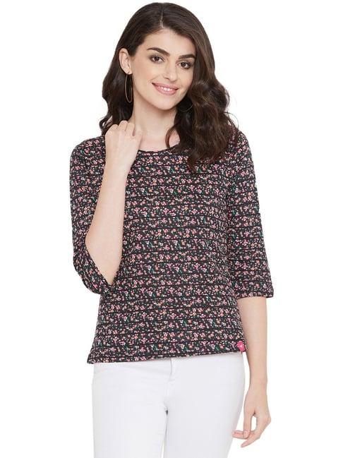 neva black cotton floral print top