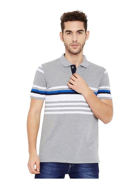 neva grey cotton regular fit striped polo t-shirt