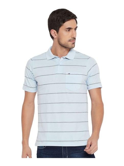 neva sky blue cotton regular fit striped polo t-shirt