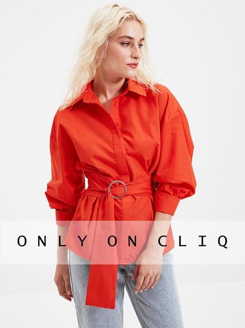 trendyol orange regular fit shirt