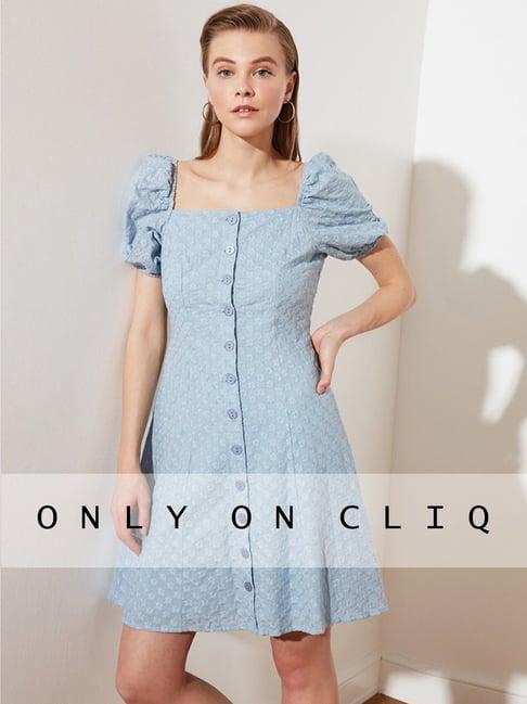 trendyol blue cotton a-line dress