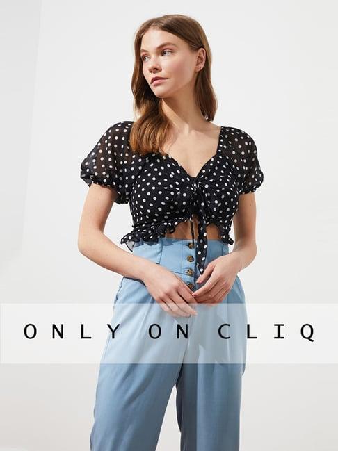 trendyol black polka dots top