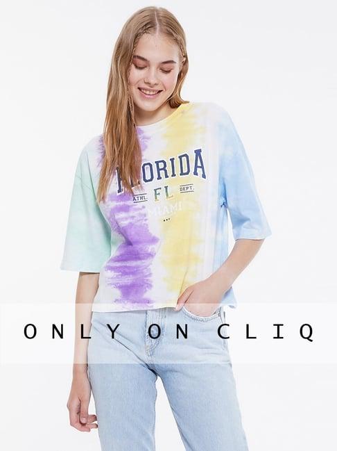 trendyol blue & purple cotton tie - dye pattern top