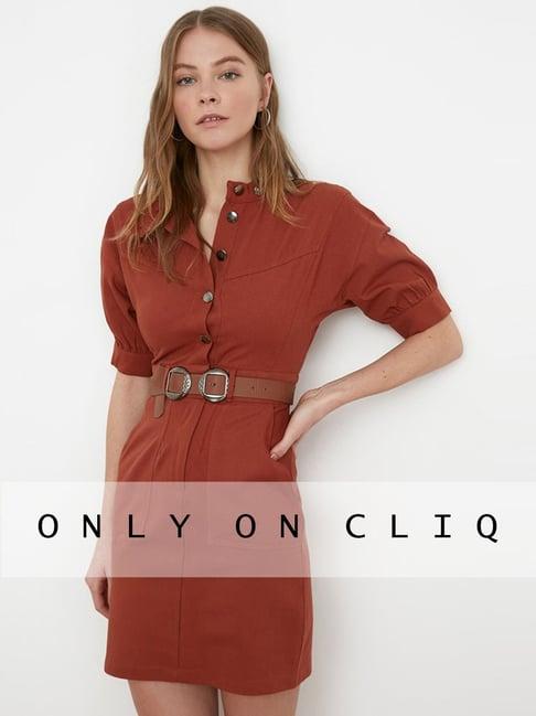 trendyol maroon cotton a-line dress