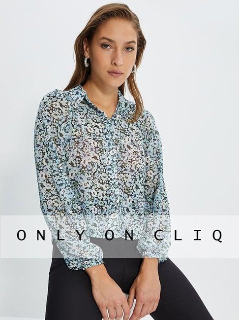 trendyol blue floral print shirt