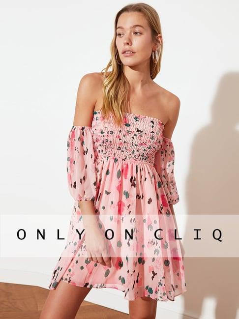 trendyol pink printed a-line dress