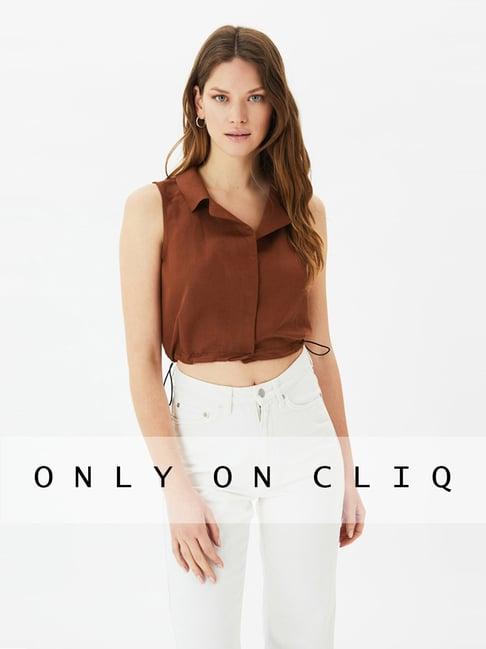 trendyol brown linen top