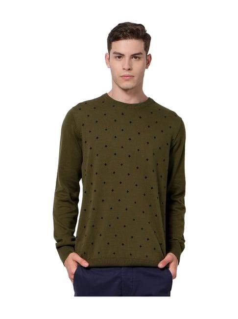 celio* dark olive printed sweater