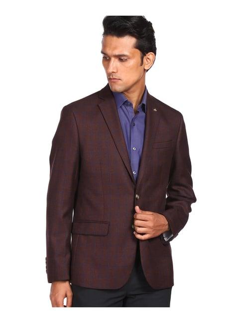 arrow maroon regular fit checks blazer