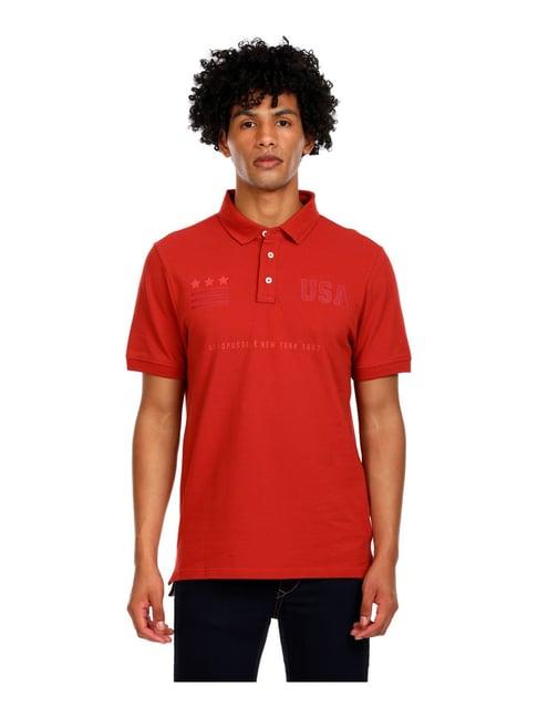 aeropostale orange cotton slim fit printed polo t-shirt