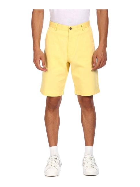 arrow yellow cotton regular fit shorts