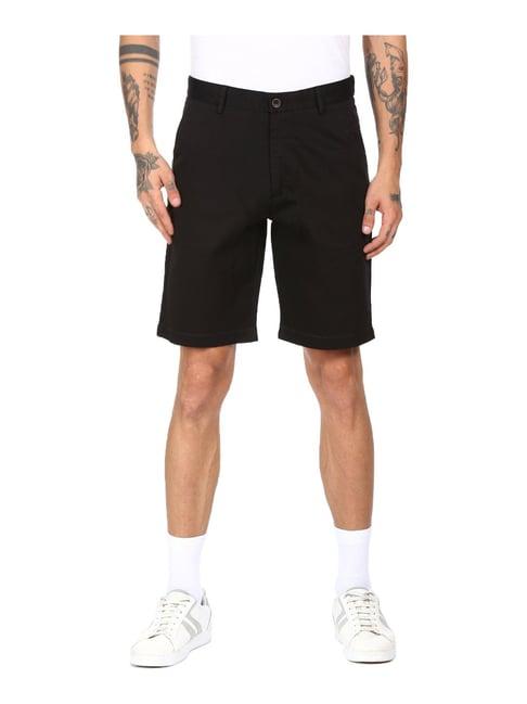 arrow black cotton regular fit shorts