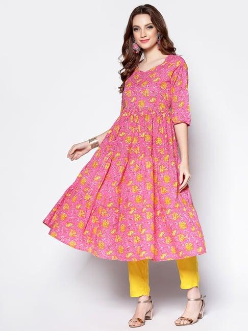 sera pink cotton printed a line kurta