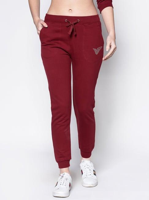 sera maroon cotton embellished trackpants