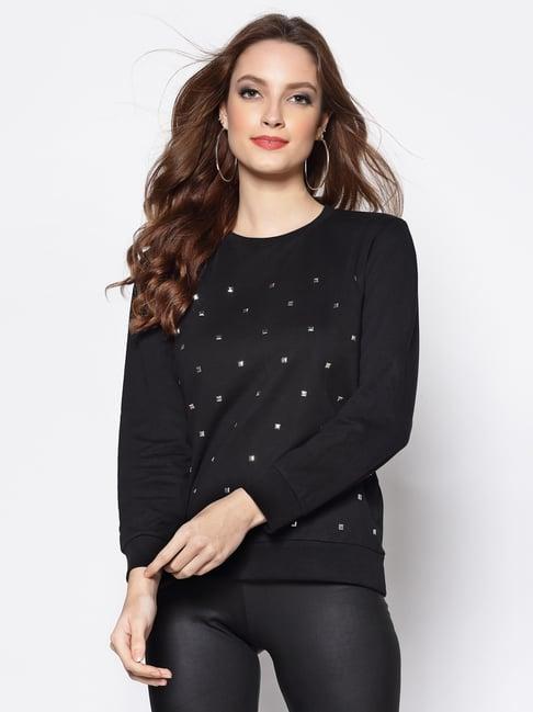 sera black cotton embellished sweatshirt