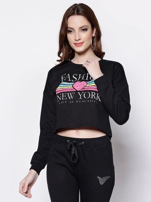 sera black cotton printed sweatshirt