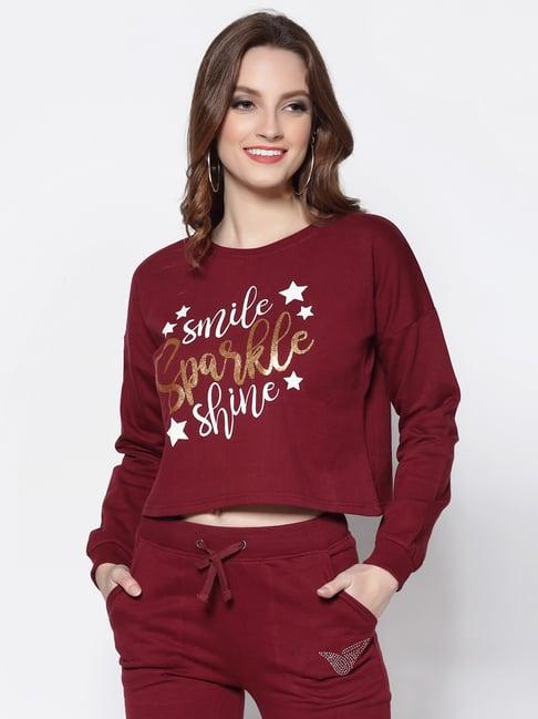 sera maroon cotton printed sweatshirt