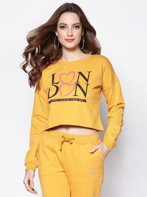 sera yellow cotton printed sweatshirt