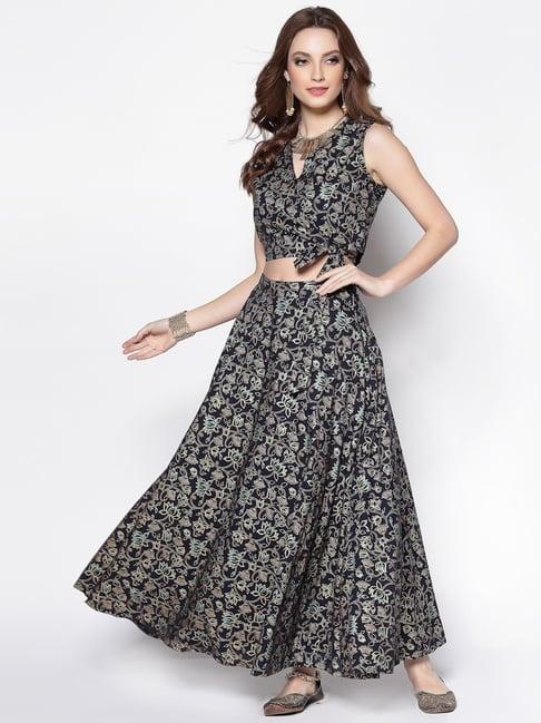 sera navy cotton printed lehenga choli set