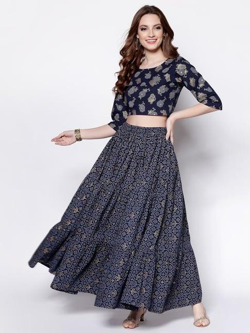 sera navy cotton printed lehenga choli set