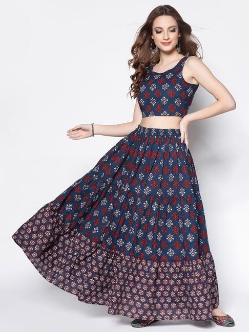 sera navy cotton printed lehenga choli set