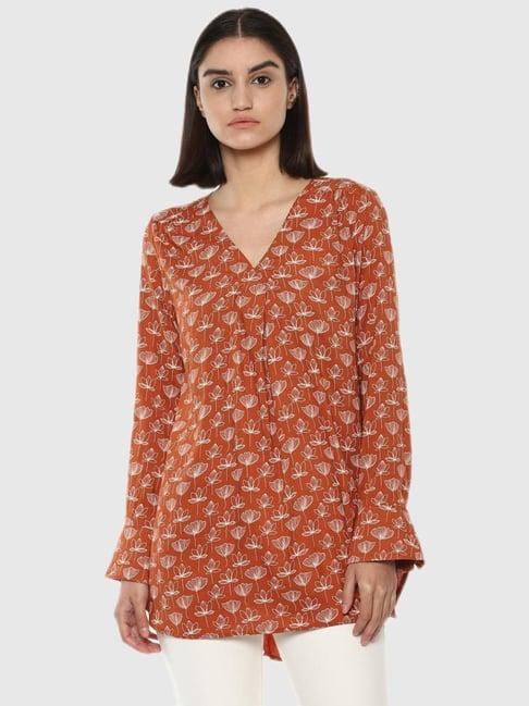 van heusen orange floral print top