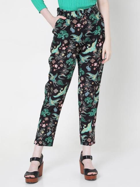 vero moda black printed trousers