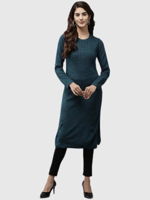 cayman teal round neck straight kurta