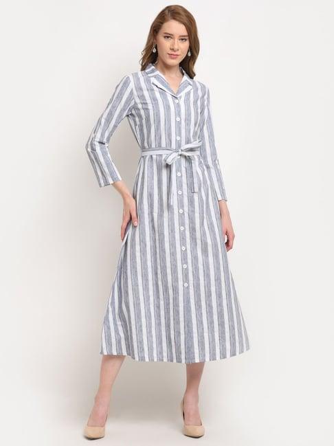 crozo by cantabil grey striped shirt dress