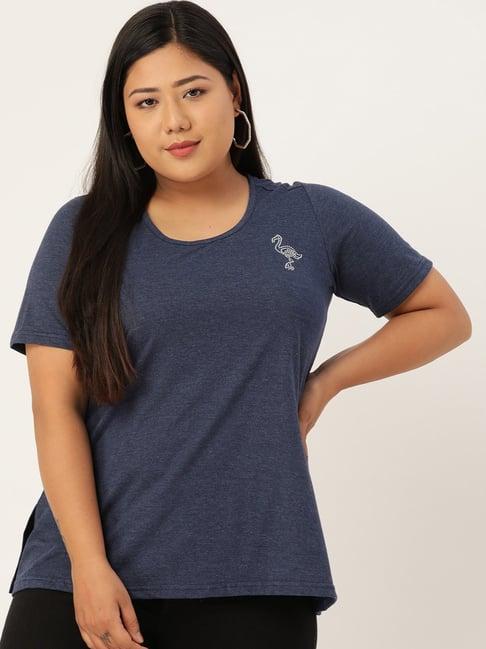 therebelinme melange blue cotton embellished t-shirt