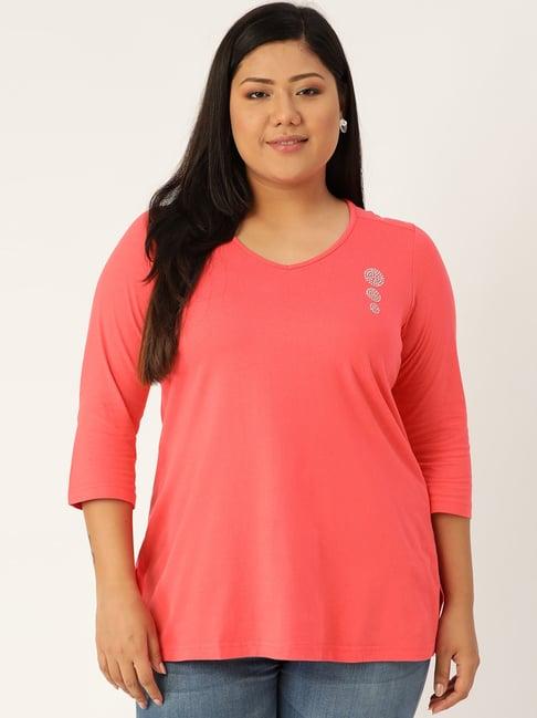 therebelinme peach cotton embellished t-shirt