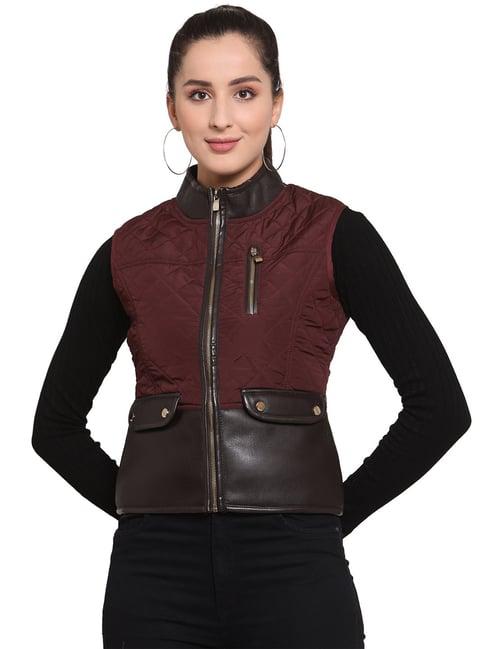 juelle wine & brown sleeveless quilted jacket