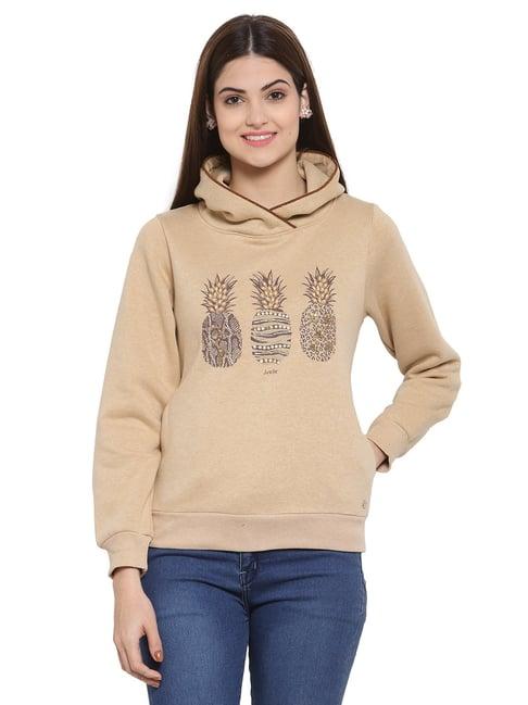 juelle khaki embellished hooded sweatshirt