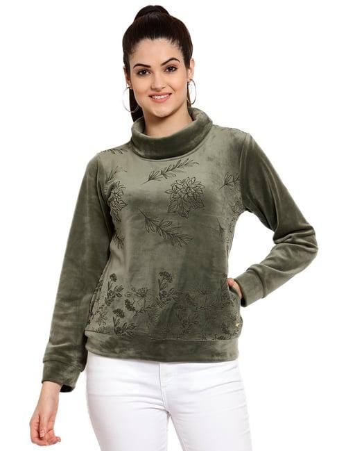 juelle olive embroidered turtle neck sweatshirt