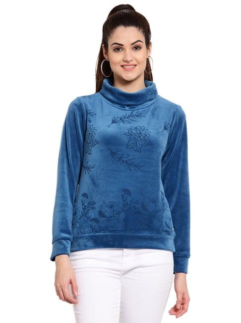 juelle blue embroidered turtle neck sweatshirt