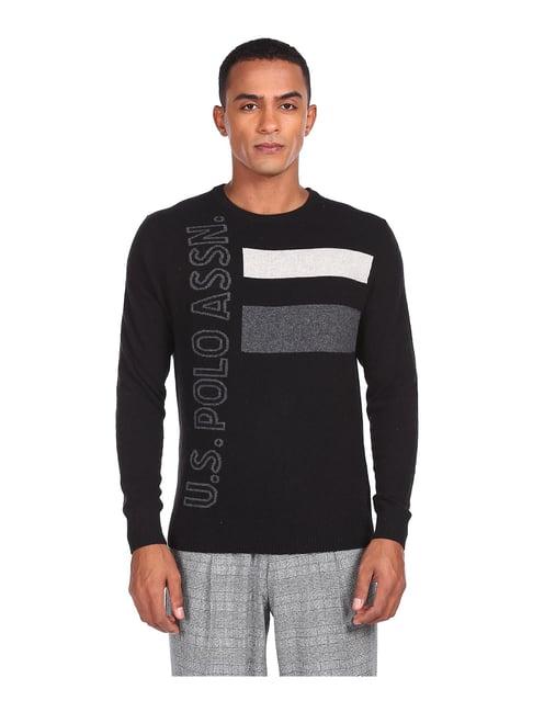 u.s. polo assn. black self design round neck sweater